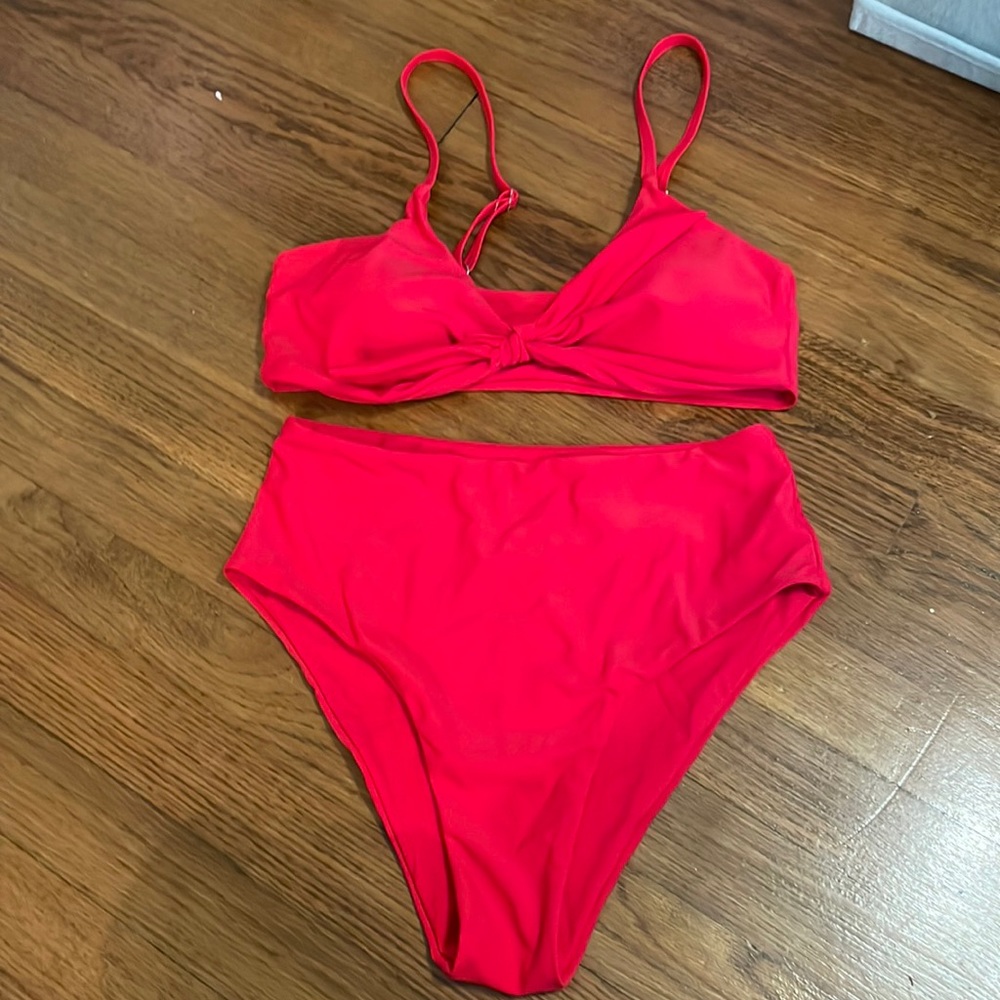 Red High Waisted Tie Swimsuit